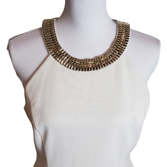 Jessica Simpson White Dress Size 8 Gold Stud Collar Racerback Cocktail Party - Picture 2 of 13